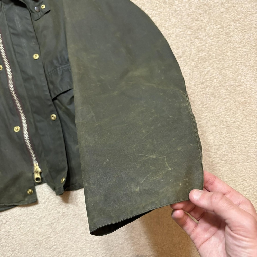 Vtg Barbour A130 Spey Jacket Mens Large Short Green Waxed Made England Hooded - Picture 13 of 16